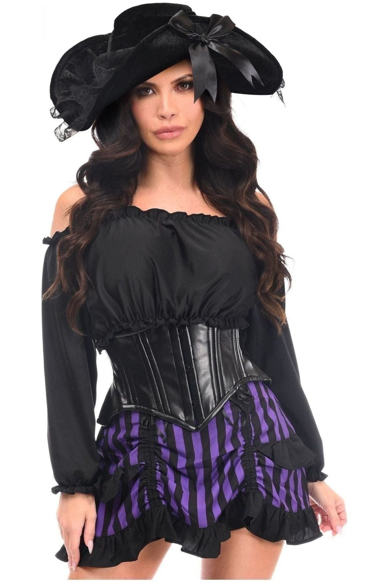 Top Drawer 4 PC Black/Purple Striped Premium Pirate Corset Costume - Daisy Corsets