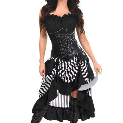 Top Drawer 4 PC Black/White Premium Pirate Corset Costume