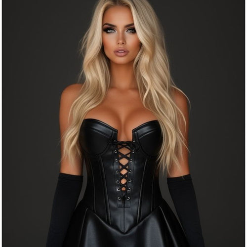 Top Drawer 4 PC Faux Leather Bunny Corset Dress Costume
