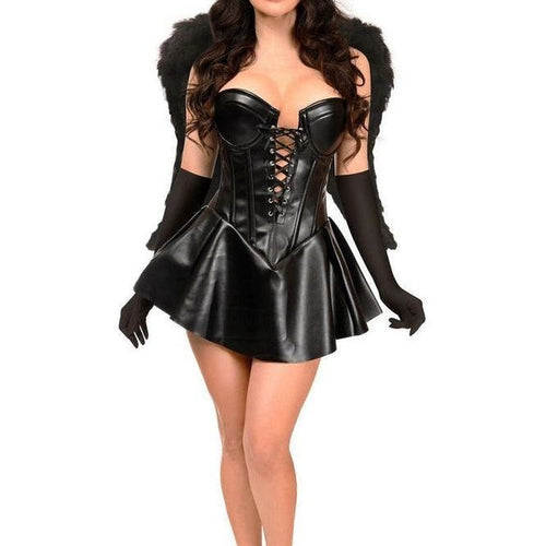 Top Drawer 4 PC Faux Leather Dark Angel Corset Dress Costume