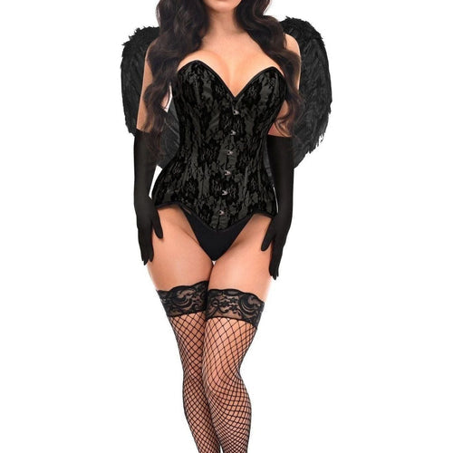 Top Drawer 4 PC Premium Black Angel Corset Costume