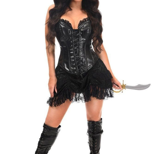 Top Drawer 4 PC Premium Black Lace Pirate Corset Costume