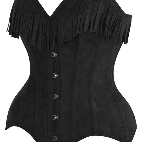 Top Drawer 4 PC Premium Black/Red Suede Fringe Cowgirl Corset Costume
