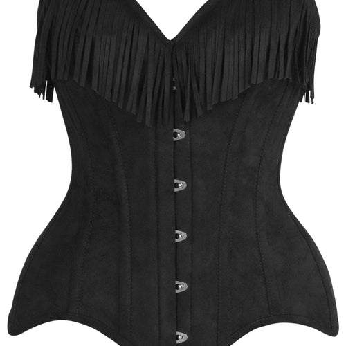 Top Drawer 4 PC Premium Black Suede Fringe Cowgirl Corset Costume