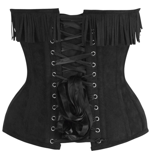 Top Drawer 4 PC Premium Black Suede Fringe Cowgirl Corset Costume