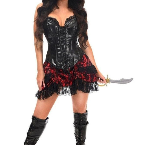 Top Drawer 4 PC Premium Black/Red Lace Pirate Corset Costume