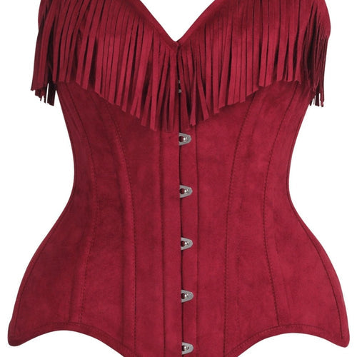 Top Drawer 4 PC Premium Red Suede Fringe Cowgirl Corset Costume