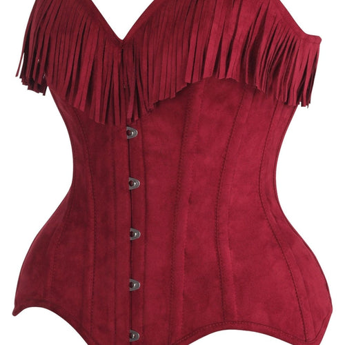 Top Drawer 4 PC Premium Red Suede Fringe Cowgirl Corset Costume