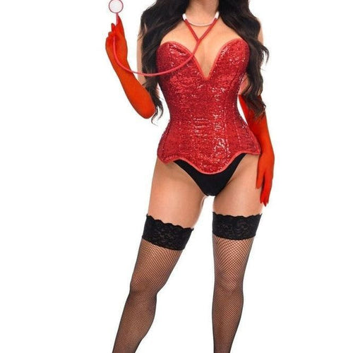 Top Drawer 4 PC Premium Sequin Nurse Corset Costume