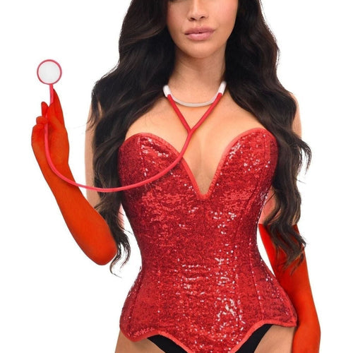 Top Drawer 4 PC Premium Sequin Nurse Corset Costume
