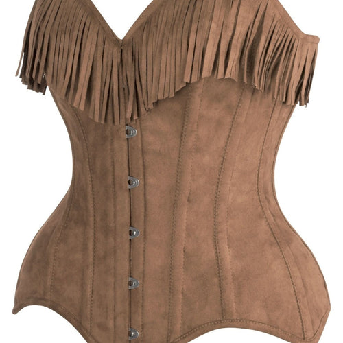 Top Drawer 4 PC Premium Tan Suede Fringe Cowgirl Corset Costume