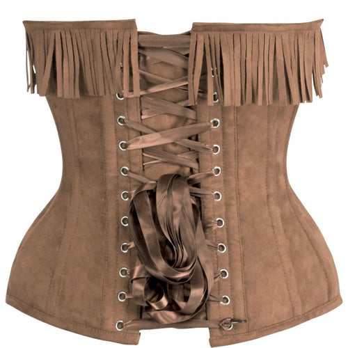 Top Drawer 4 PC Premium Tan Suede Fringe Cowgirl Corset Costume