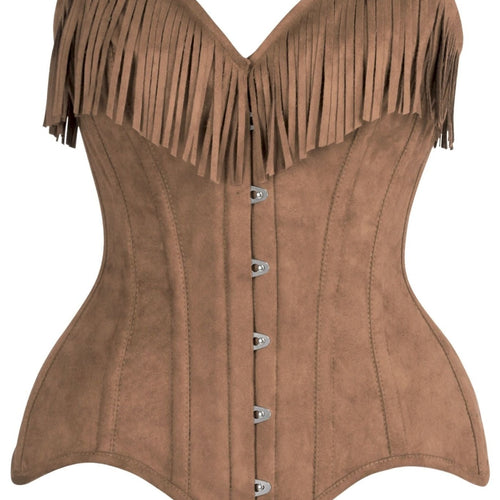 Top Drawer 4 PC Premium Tan Suede Fringe Cowgirl Corset Costume