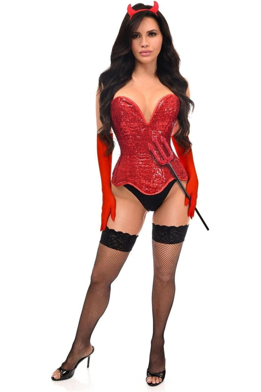 Top Drawer 4 PC Red Sequin Devil Corset Costume - Daisy Corsets