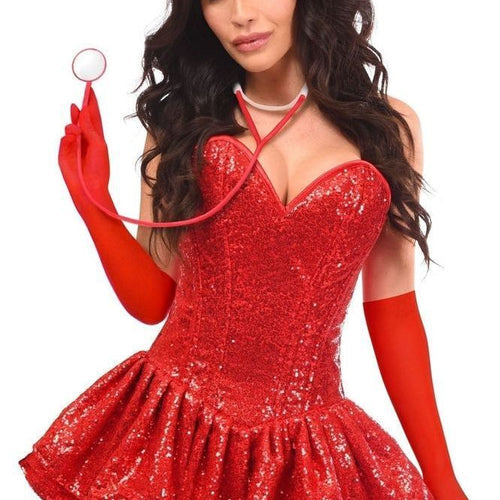 Top Drawer 4 PC Sequin Nurse Corset Dress Costume