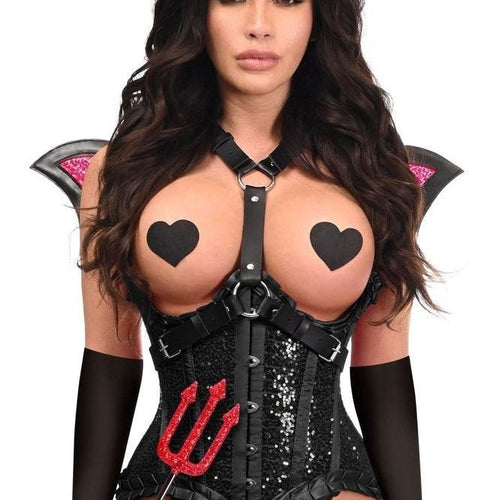 Top Drawer 5 PC Black Sequin Devil Harness Corset Costume