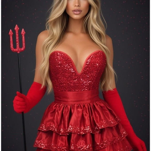 Top Drawer 5 PC Red Sequin Devil Corset Costume
