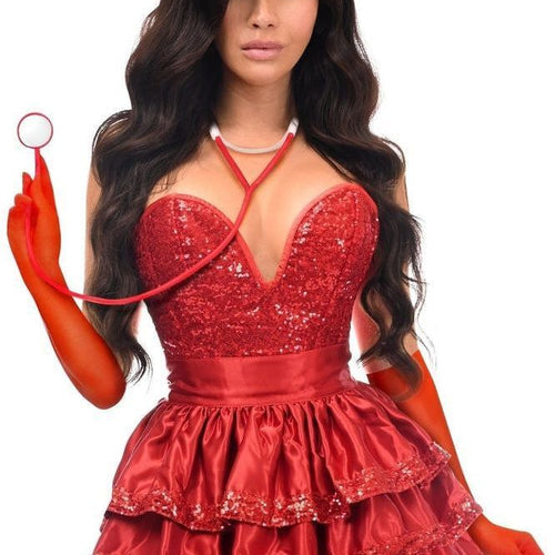 Top Drawer 5 PC Red Sequin Nurse Corset Costume