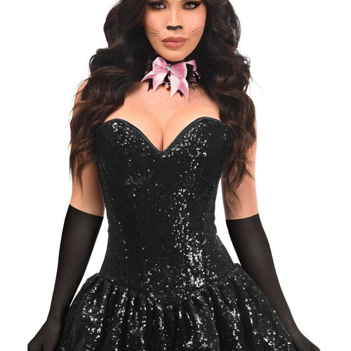 Top Drawer 5 PC Sequin Black/Pink Cat Corset Dress Costume