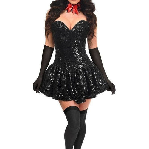 Top Drawer 5 PC Sequin Black/Red Cat Corset Dress Costume