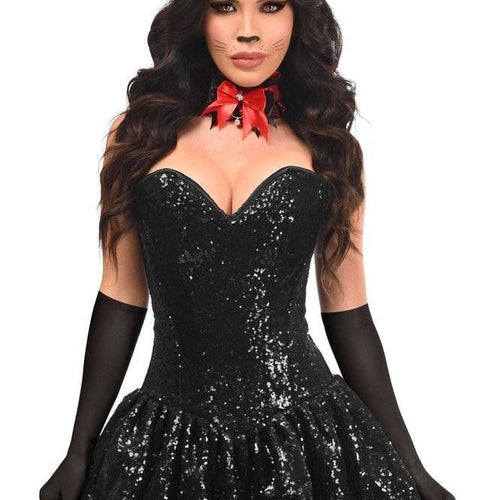 Top Drawer 5 PC Sequin Black/Red Cat Corset Dress Costume