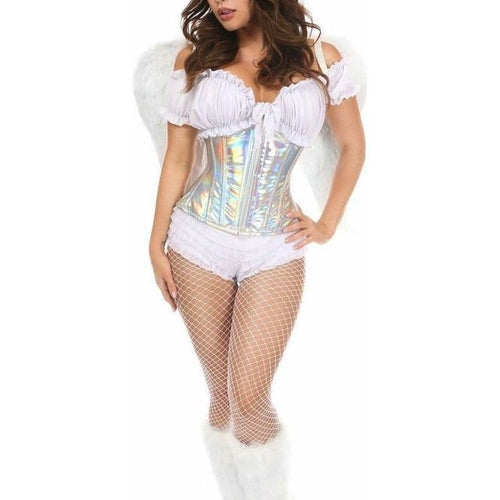 Top Drawer 5 PC Silver Holo Angel Corset Costume