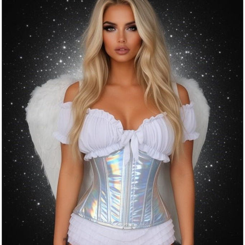 Top Drawer 5 PC Silver Holo Angel Corset Costume