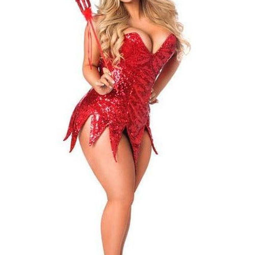 Top Drawer Red Sequin Devil Corset Dress Costume