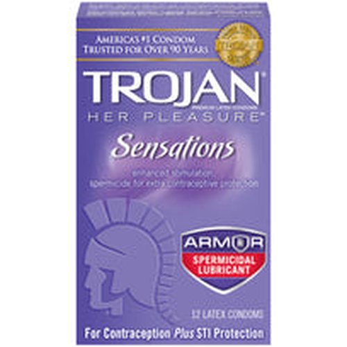 TROJAN HER PLEASURE SENSATIONS ARMOR SPERMICIDAL 12PK - T97452