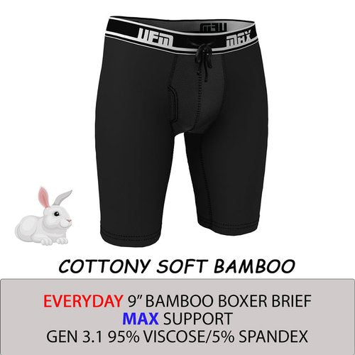 UFM Long Boxer Brief 9" - Bamboo Viscose MAX Support - bb_v_9_3_blk_30E