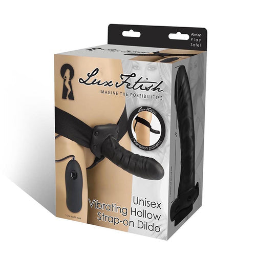 UNISEX VIBRATING HOLLOW STRAP ON DILDO - ELLF5306
