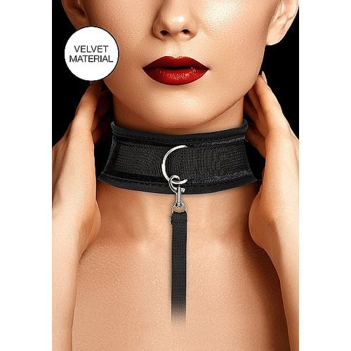 VELVET & VELCRO COLLAR & LEASH ADJUSTABLE BLACK - SHTOU518BLK