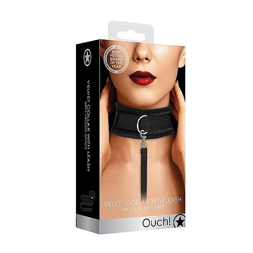 VELVET & VELCRO COLLAR & LEASH ADJUSTABLE BLACK - SHTOU518BLK