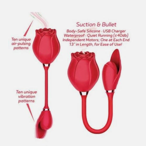 WILD ROSE & BULLET RECHARGEABLE SILICONE SUCTION VIBRATOR - IB1703