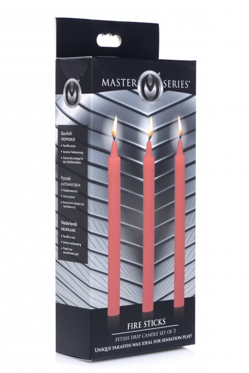 MASTER SERIES FIRE STICKS FETISH DRIP CANDLE SET OF 3 RED - XRAG364RD