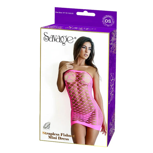 STRAPLESS FISHNET MINI DRESS PINK - SAVSD110P