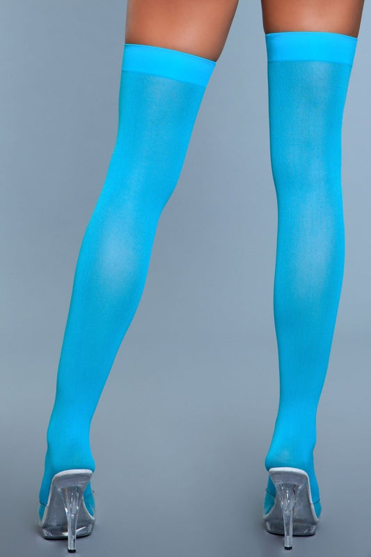 1932 Opaque Nylon Thigh Highs Turquoise