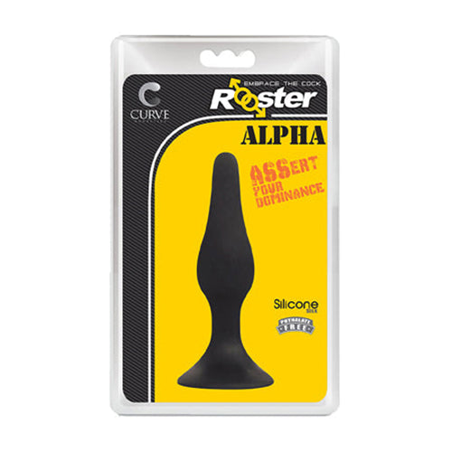 Curve Toys Rooster Alpha Silicone Anal Plug with Suction Cup Black - Pinkfoxxx