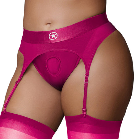 Ouch! Vibrating Strap-on Thong with Adjustable Garters Pink XL/XXL