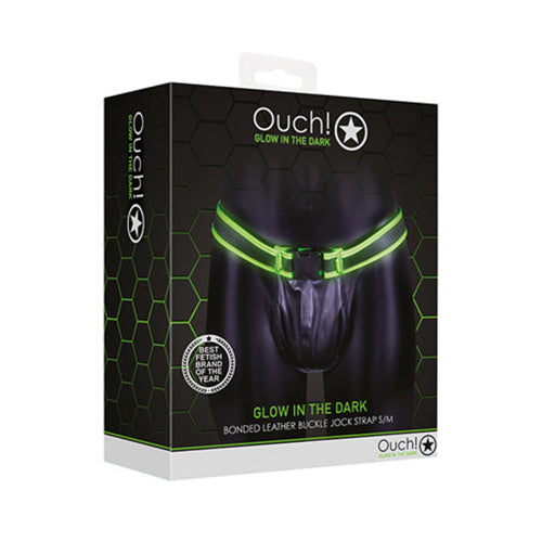 Ouch! Glow in the Dark Bonded Leather Buckle Jock Strap Neon Green-Pinkfoxxx